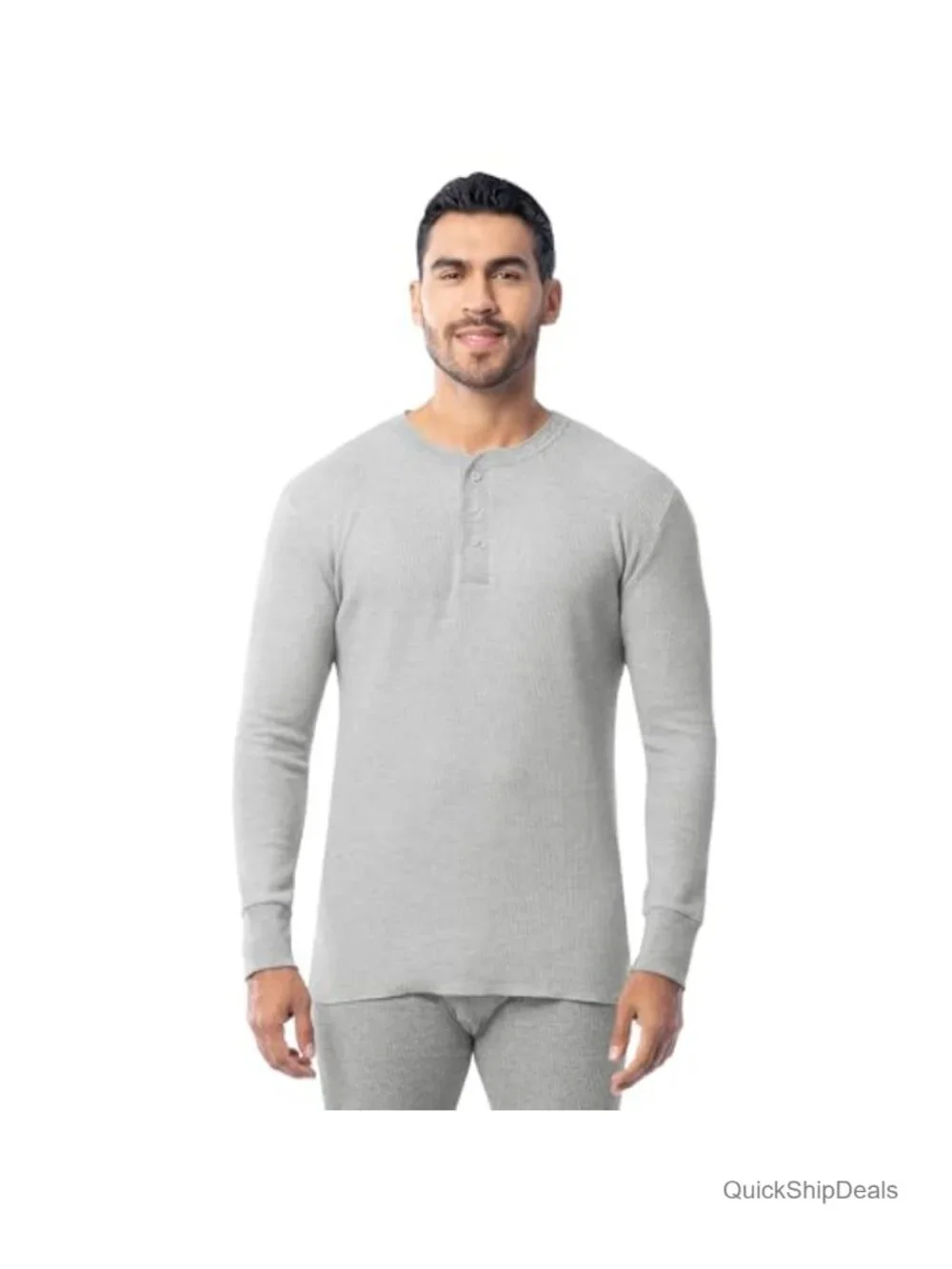 Men's Thermal Underwear Long Sleeve Henley Shirt Waffle Knit Cold Weather Base